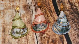 Thomas Kinkade Set Of 3 Tier Jeweled Tree Ornaments Bradford Exchange
