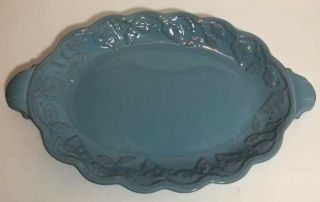 Longaberger Pottery Vintage Vine Blue Oval Serving Platter Tray
