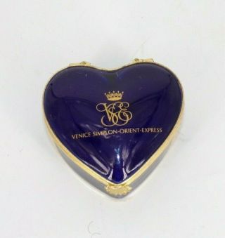 Limoges Venice Simplon Orient - Express Cobalt Heart Shaped Hinged Trinket Box