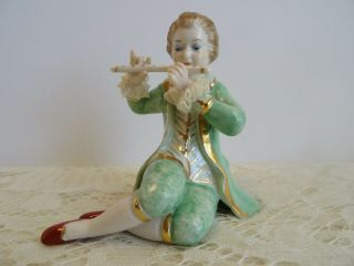 Stunning M Volkstedt Irish Dresden Figurine Porcelain Lace Boy With Flute -