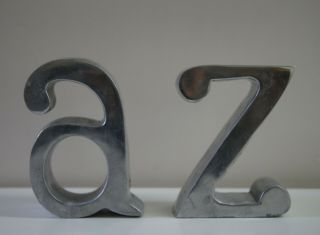 Mid Century A - Z Bookends Made Of Polished Aluminum 5.  25 " Tall Heavy
