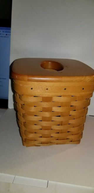 Longaberger 1998 Tall Tissue Basket W/protector And Wood Lid