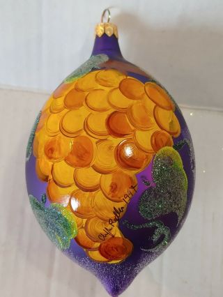 1996 Christopher Radko Grape Bouquet Drop Ornament Set 96 - 061 - 0 Purple Signed