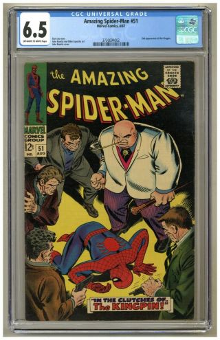 Spider - Man 51 (cgc 6.  5) Ow/w P; 2nd App.  Kingpin; Marvel; 1967 (j 4313)