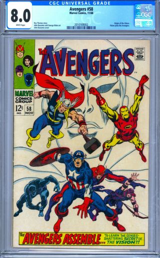 Avengers 58 Cgc 8.  0 White Pages Origin Of Vision Silver Age Marvel 11/68