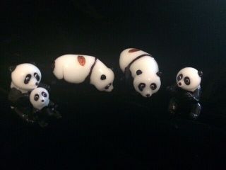 Vintage Miniature Bone China 5 Panda Bear Figurines Family