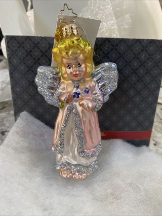 2001 Christopher Radko Angel Bouquet Girl Glass Christmas Ornament 01 - 0970 - 0