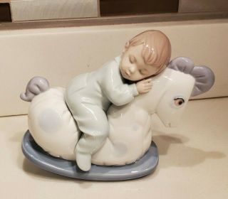 Nao By Lladro " Rock Me To Sleep " Baby & Rocking Horse Porcelain Figurine Spain