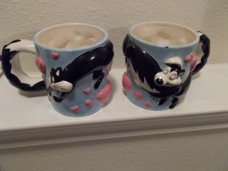 Pepe Le Pew And Penelope Pussycat Ceramic Cup/mugs Set Of 2 (4 " High)
