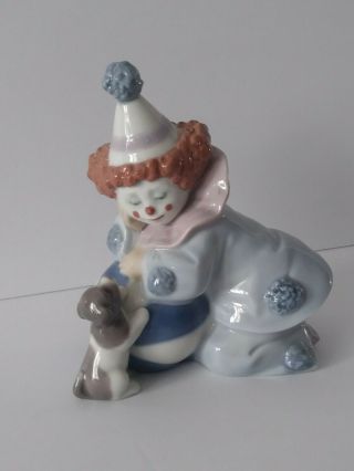 Collectible Vintage Porcelain Lladro Figurines 5278 Pierrot Clown Puppy W/ball