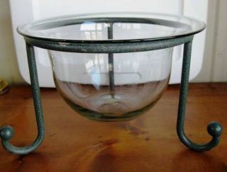 Partylite Seville Wrought Iron (green) 3 Wick Candle Holder W/glass Bowl