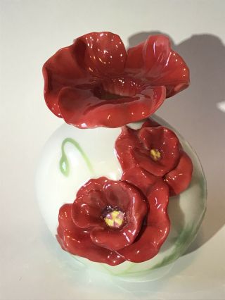 Rare Franz Fz01148 Red Poppy Hibiscus Flower Vase