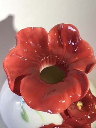 Rare Franz FZ01148 Red Poppy Hibiscus Flower Vase 2