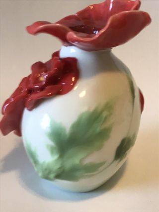 Rare Franz FZ01148 Red Poppy Hibiscus Flower Vase 3