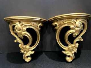 Vtg Pair Syroco Hollywood Regency Gilt Gold Scrolled Shelfs 3507 Scrolled Floral