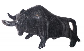 Vintage Carved Heavy Marbled Stone Large Bull Figurine Statue 13 " X 6 1/2 " X 3”