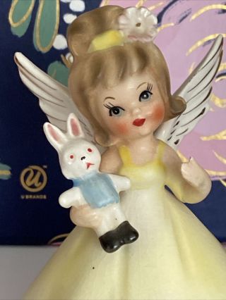 Vintage Mcm 1950 - 1960 Darling April Easter Spring Angel.  Holding Bunny.  Nanco