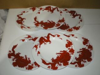 Set Of 6 Fitz And Floyd Temple Dragon 7.  5 " Salad Plates Cinnabar Red