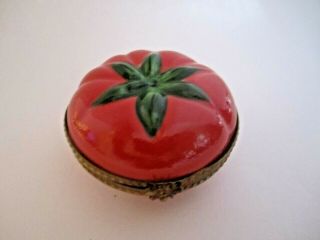 Limited Edition Signed Limoges Peint Main Tomato Hinged Trinket Box