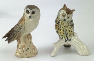 Goebel West Germany Ceramic Owl Figurines Long Eared Barn Spotted 2 Pc.  Vintage