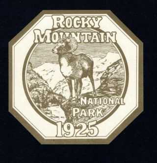 1925 Rocky Mountains National Park Luggage Label Or Window Sticker Pass