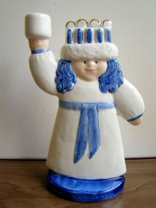 Swedish Santa St Lucia Lisa Larson Goebel Vintage Sweden Blue Candle Holder