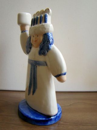 Swedish Santa St Lucia Lisa Larson Goebel Vintage Sweden Blue Candle Holder 3