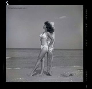 Bunny Yeager 1950s Camera Pin - up Negative Photograph Smiling Brunette in Bikini 2