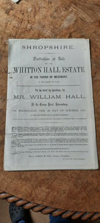 Antique Sales Particulars Whitton Hall Estate 4th October 1876 With Map