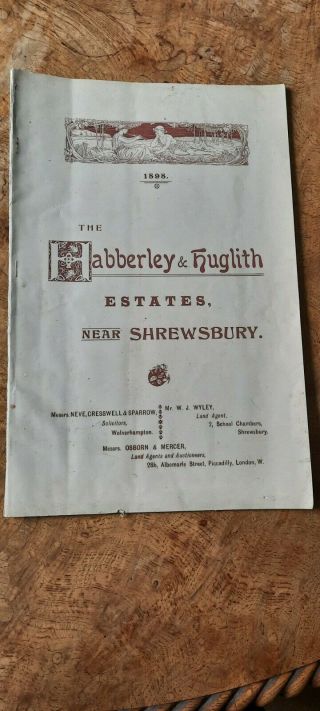 Antique Sales Particulars Habberley & Huglith Estates Shropshire 27th 1898