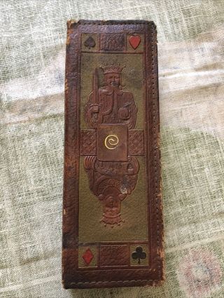 Very Rare Antique Playing Cards In Leather Case The Tomkins - Johnson Co.  2 Decks