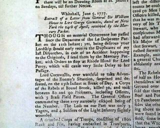 Revolutionary War W/ Battles Of Danbury & Ridgefield Connecticut 1777 Newspaper