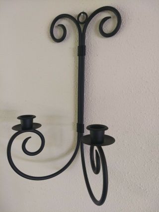 Set 2 Black Wrought Iron Metal Scroll Candle Holder Wall Sconce Taper Double Arm