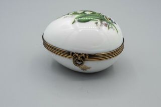 Limoges Castel France Porcelain Egg Shaped Trinket Box Lilly of the Valley 3
