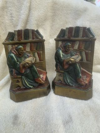Vintage Monk In Library Bookends (one Pair) - Heavy Brass.