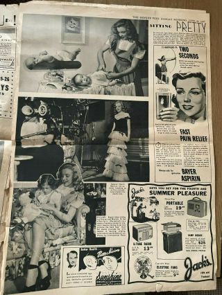Vintage 1947 Denver Post Newspaper Young Marilyn Monroe Norma Jean