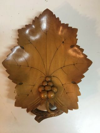 Black Forest German Swiss Wood Carved Grape Leaf Tray Vintage