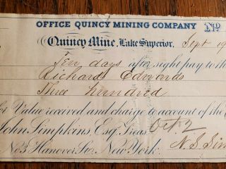 231 1859 Blue Office Quincy Mining Company Lake Superior Michigan Draft