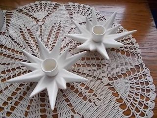 Rare Vintage Pair Mcm Cream Pottery Atomic Starburst Candle Holders Ey90 Cool