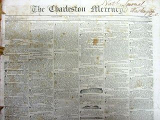 1830 Charleston Mercury SOUTH CAROLINA newspaper with Illustrated NEGR0 SLAVE AD 2