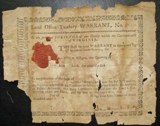 1783 Virginia Land - Office Treasury Warrant No.  24818 For David Anderson