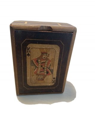 Antique Vintage Wooden Playing Card Box