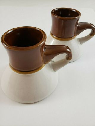 Set Of 2 Vintage Travel Mug Non Slip Flat Bottom Coffee Mug Stoneware Brown Tan