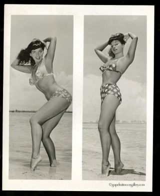 Bunny Yeager 8 " X10 " Vintage Gelatin Silver Photograph 2 Frames Of Bettie Page Nr