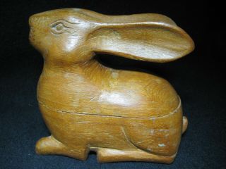 Rabbit Bunny Wood Hand Carved Lid Trinket Jewelry Box Folkart One - Of - A - Kind Teak