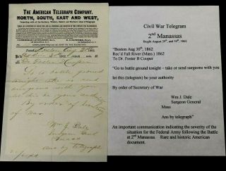 Authentic 1862 Civil War Telegram Military Communication Extremely Rare
