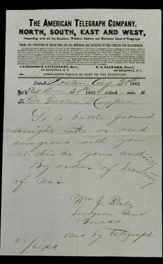 AUTHENTIC 1862 CIVIL WAR TELEGRAM MILITARY COMMUNICATION EXTREMELY RARE 2