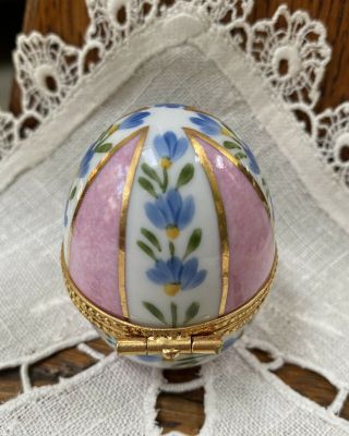 Peint Main Limoges Hinged Trinket Egg Shaped Box Removable Perfume Bottle 2