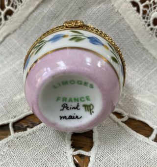 Peint Main Limoges Hinged Trinket Egg Shaped Box Removable Perfume Bottle 3