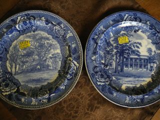 Pair Flow Blue Wedgwood Plates Antique Victorian Early American Colonial Patriot